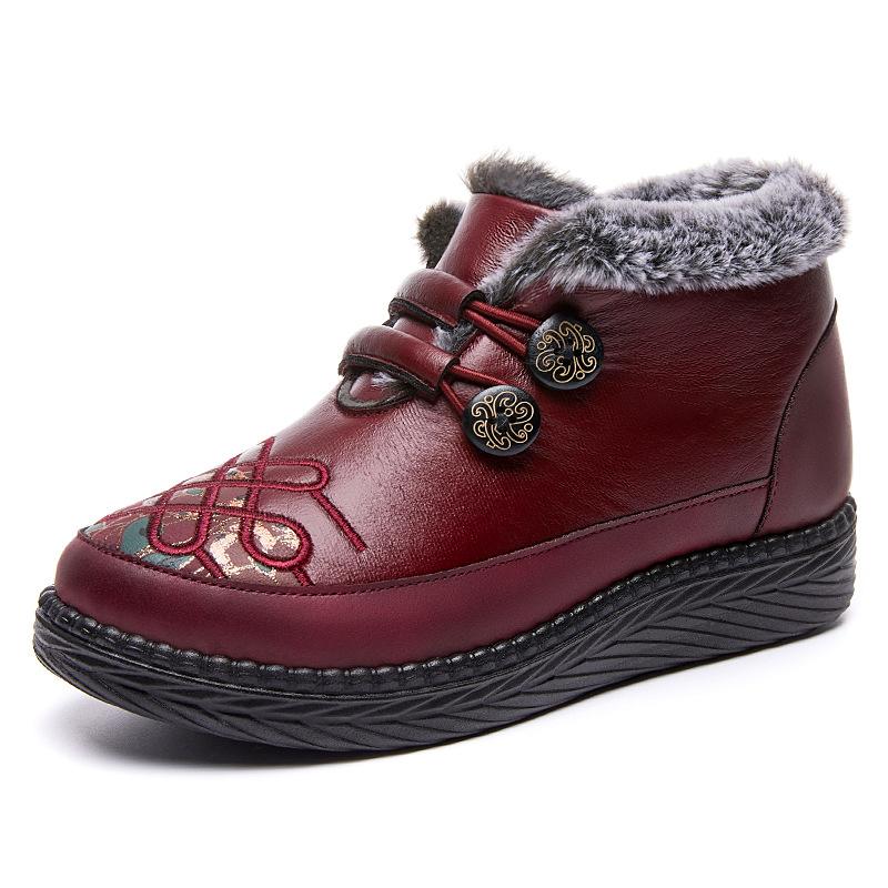 Autumn and Winter Women's Warm Short Boots Plus Velvet Thick Embroidered Women's Warm Shoes