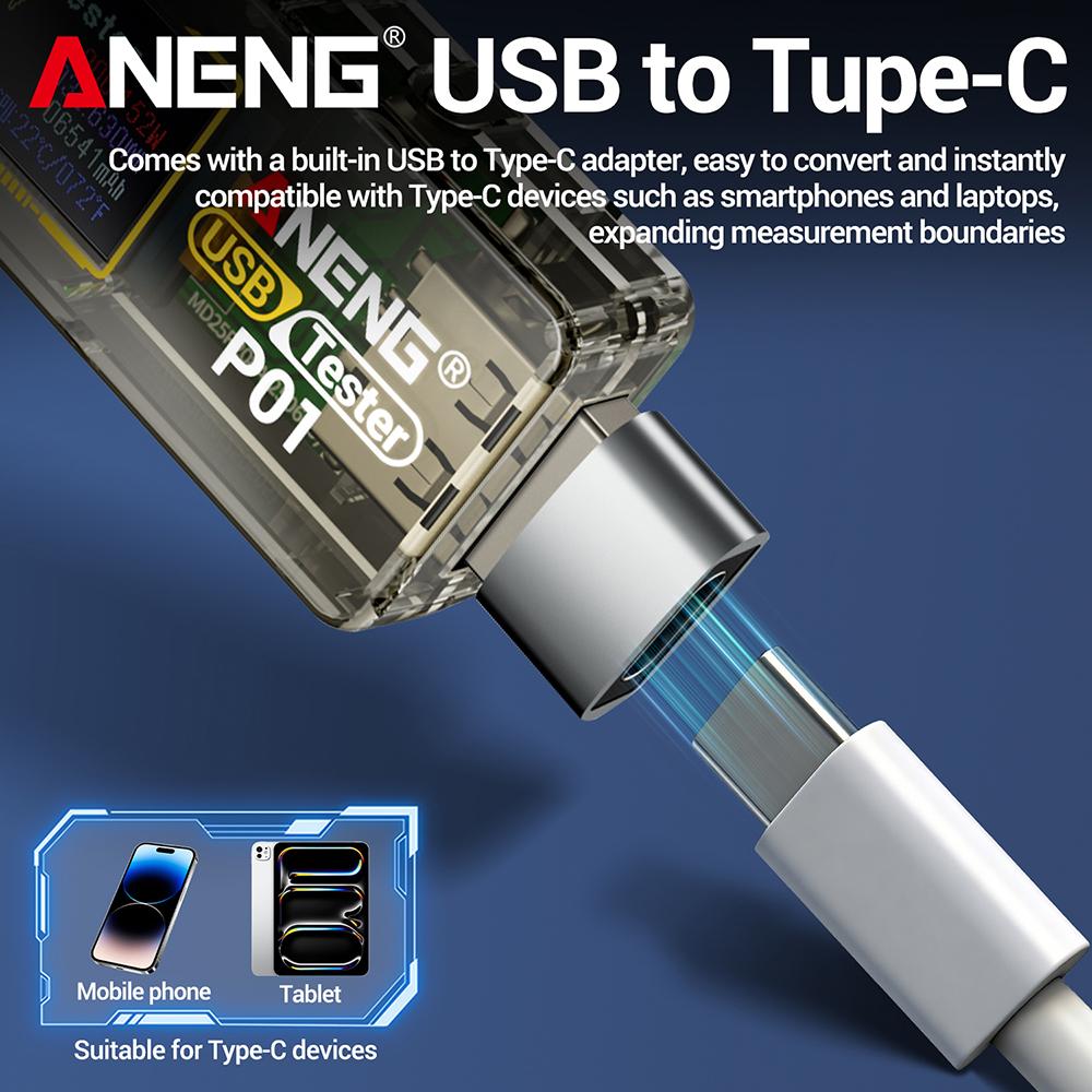P01 USB Tester Voltmeter Ammeter 4V-30V Fast Charge Detection Power Bank Real Time Temperature Cumulative Capacity Measurement