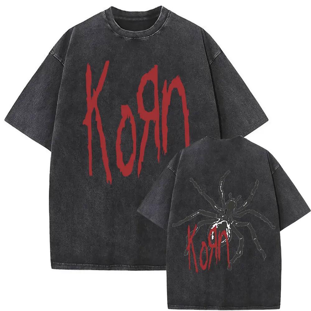 Washed Vintage Rock Band Korn Sick Twisted Tour 2000 Tshirts Male Alternative Nu Metal Music Tshirt Mens Oversized T Shirts