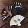 Sushi, Sashimi, Grilled Meat Plate, Japanese Cuisine, Black and White Tableware, Household Retro Fan-shaped Ceramic Dinner Plate