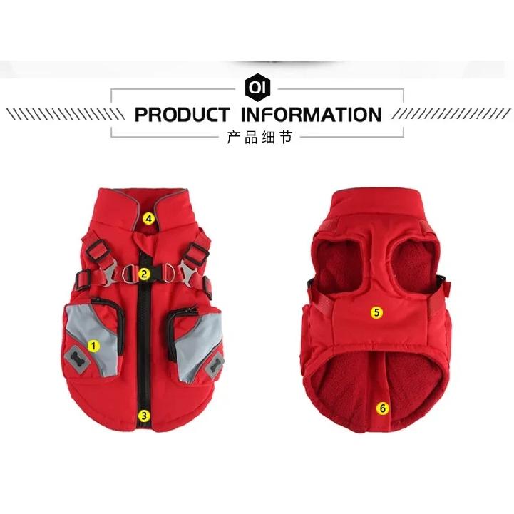 Dog Coat Winter Pet Warm Jacket Waterproof Dog Clothes Harness Labrador Chihuahua French Bulldog Small Medium Large Dog Costume