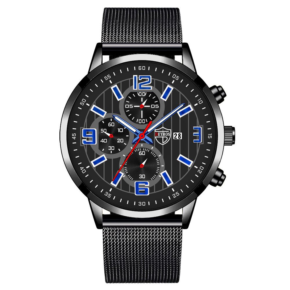 Steel Belt Men'S Watch Trendy Fashion Automatic Calendar Luminous Quartz Watch