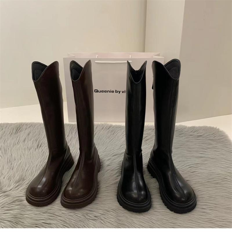 2024 Slim Woman High Boots Fashion Women Knee-High Boots High Heel Women's Shoes Winter Soft Leather Long Boots