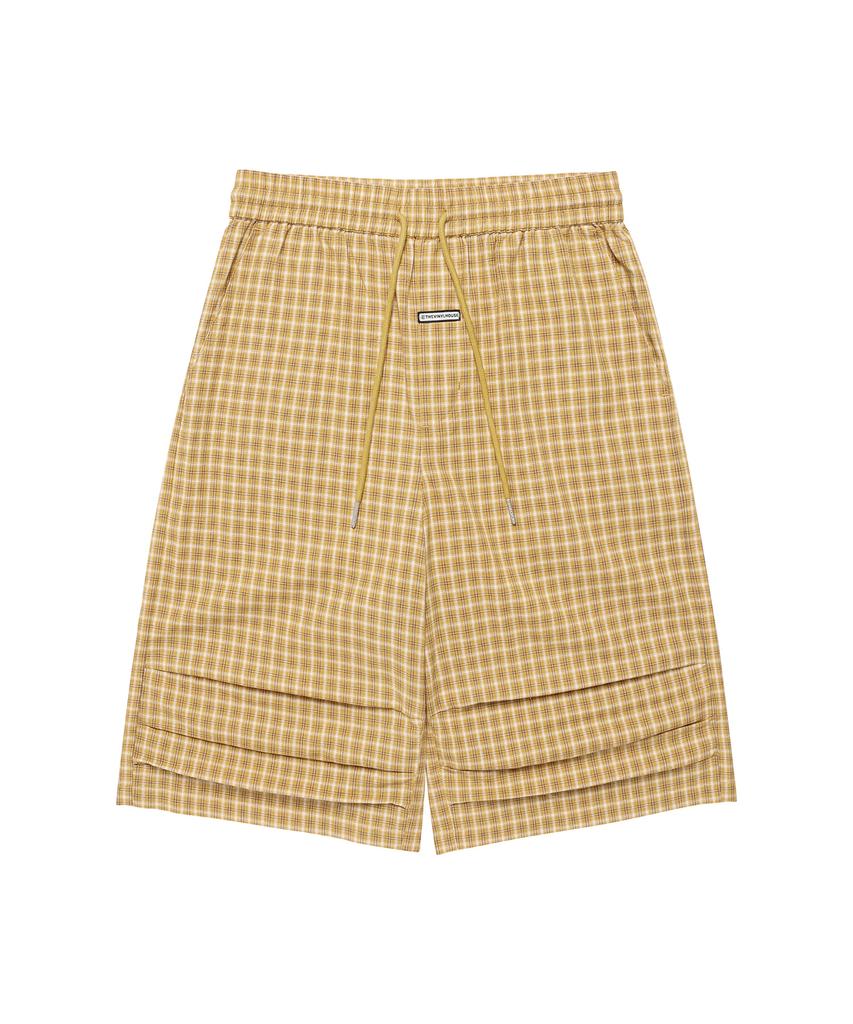 THEVINYLHOUSE Three-Quarter Check Pants Yellow
