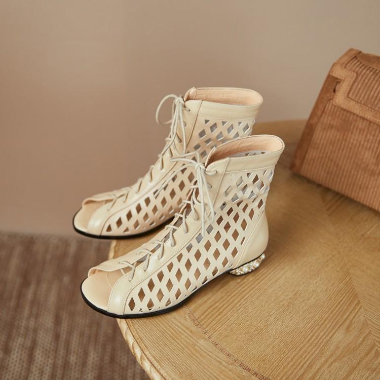 Модные ботильоны из коровьей кожи с вырезами и перекрестными ремешками, с открытым носком, крутые ботинки, весенне-летние женские туфли с гальваническим покрытием, полностью инкрустированные бриллиантами, с низким каблуком 3 см, сандалии 33-44