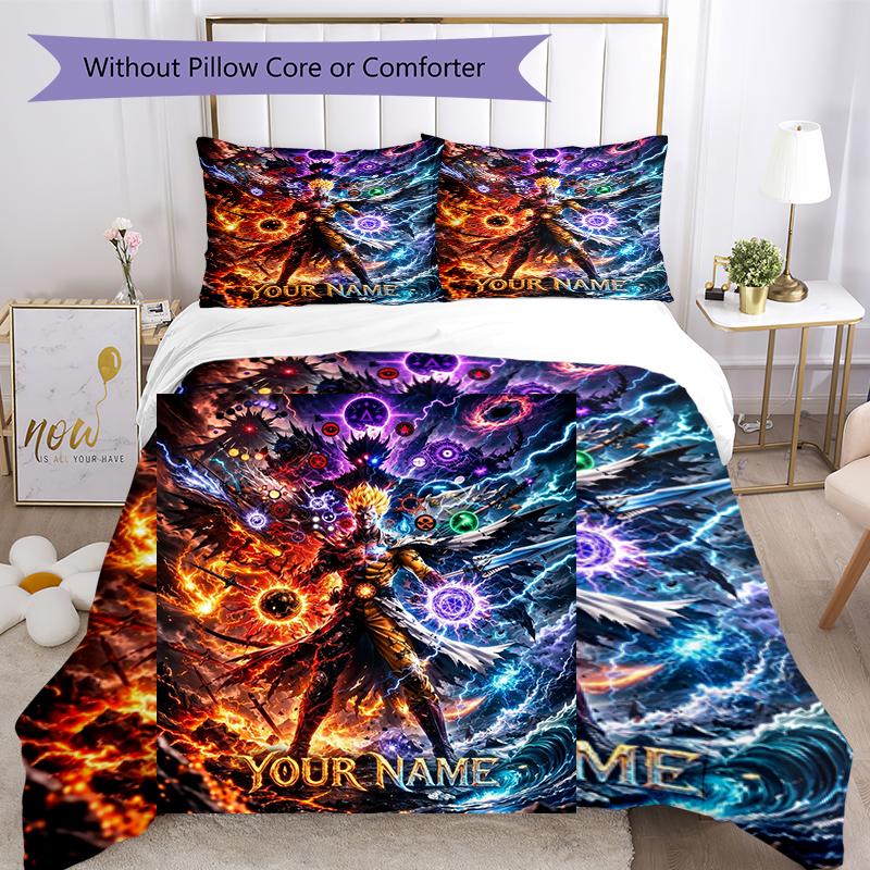 3pcs Custom Name Powerful Energy Printed Bedding Set Duvet Cover Closure Includes 1 Duvet Cover & 2 Pillowcases, Soft and Comfortable for All Seasons.