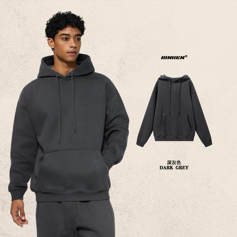 Mens Womens Oversized Hooded Sweatshirt 350g Fleece Lined Casual Winter Pullover Solid Color Streetwear