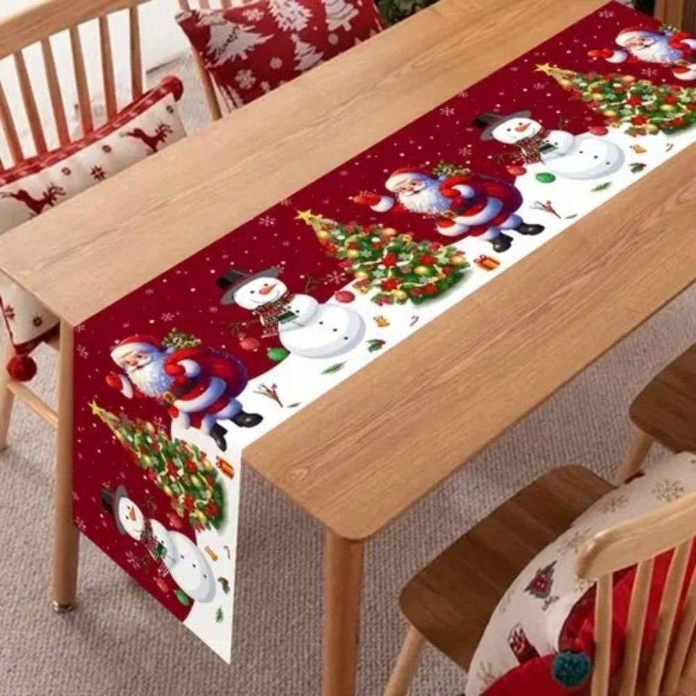 New New Year Christmas Table Runner Snowman Santa Claus Christmas Tablecloth Elk Navidad Gift Table Decor Christmas Party