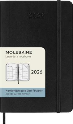 Moleskine 2026 Январь Ежемесячный Карманный Размер x Мягкий DSB12MN2Y26 Планировщик, Начало, 12-месячный Дневник, (9см 14см), Крышка, Черная,