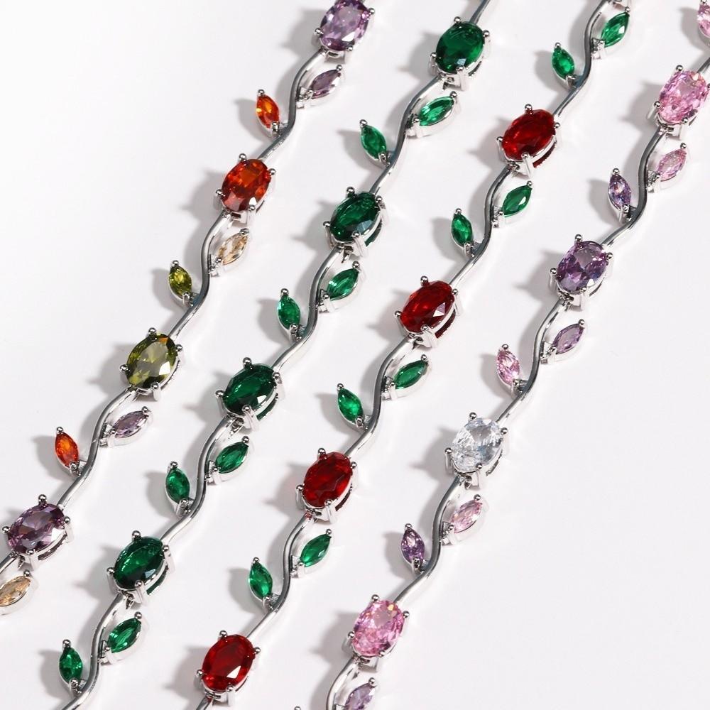 Sparkling Stones Rhinestone Bracelet Colorful Crystal Leaf Vine Bracelet  Wedding Jewelry