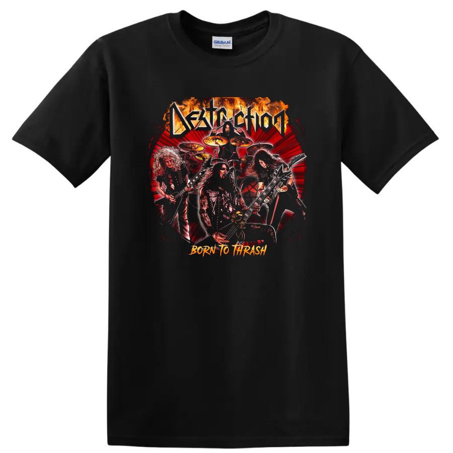 Destruction Thrash Metal T Shirt Born to Thrash Band Tee Fire Guitar