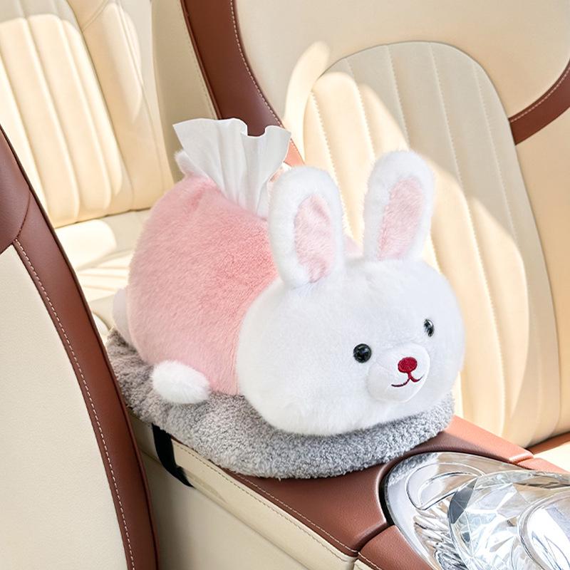 Plush Cartoon Car Tissue Box with Bamboo Charcoal for Deodorizing - Creative Armrest Doll Décor.