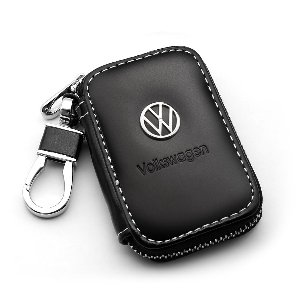 Leather Car Key Case Protection Auto Key Bag Key Chain Cover for VW Polo Touareg Tiguan Golf T3 T6 T5 B7 B5 Touran Passat Beetle ze7