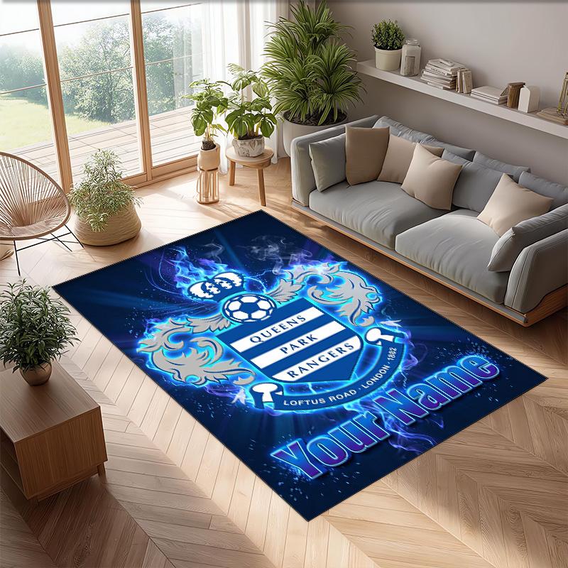 Queens Park Rangers FC Printed Crystal Velvet Rug Non‑Slip Crystal Velvet Carpet For Sofa Bedroom Indoor Home Decoration
