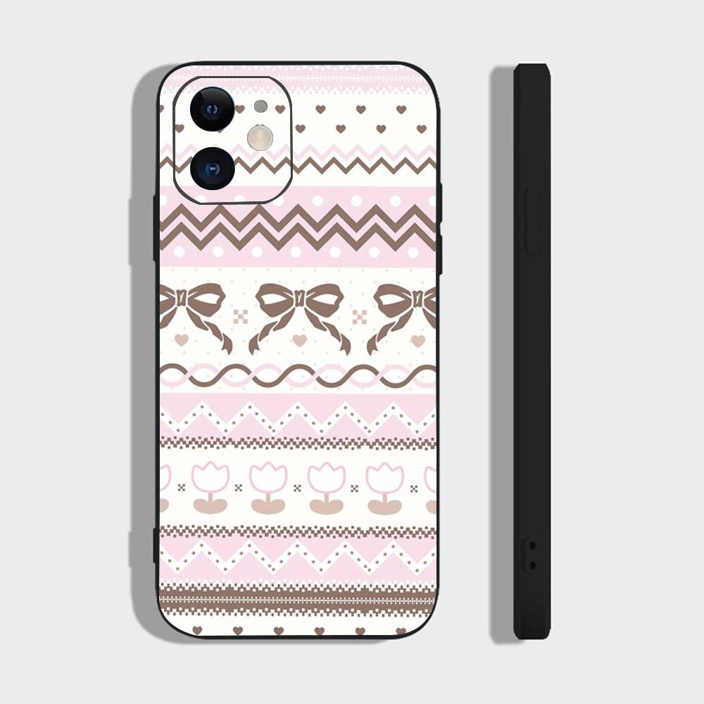 Retro Patterned Red Festive Phone Case For IPhone 17 Air 16 15 14 13 Pro Max 11 12 Black Silicone Cover