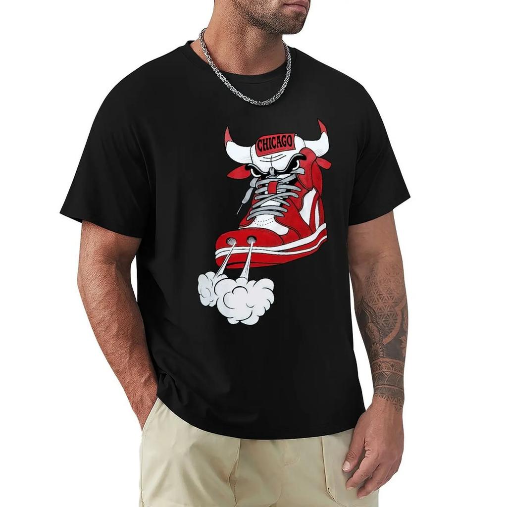 Футболка Chicago Shoe Bull Red White Hip Hop Longline Футболка Harajuku с коротким рукавом Футболка с графикой из 100% хлопка