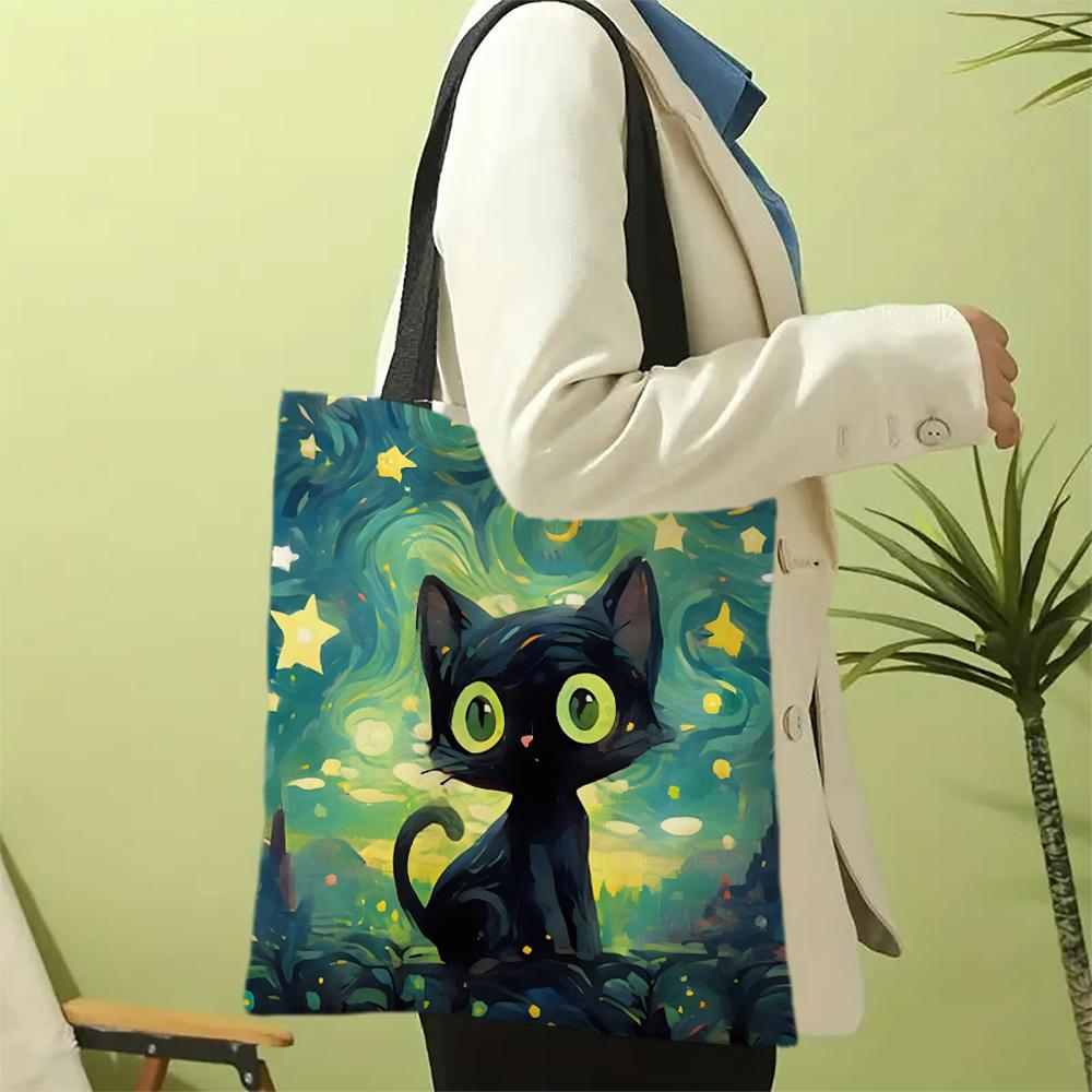 30x35см Ван Гог Черная Кошка Сумка-шоппер Цветок Портативная Повседневная Эко Сумка Ручная Сумка Сумка для покупок Дизайн Книги И Повседневное Использование Школьная Сумка