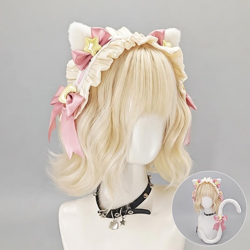 Fluffy Cat Ear Headband Cosplay Anime Convention Y2K Kawaii Lolita Hair Accessory Soft Plush Hairband