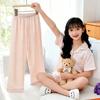 Girls Pajama Set Ice Silk Short Sleeve Sleepwear With Cartoon Print Flip Collar 3-Piece Home Outfit Ages 8