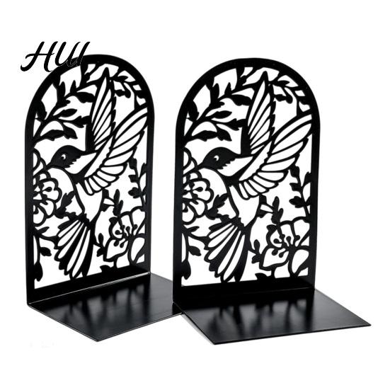 Silhouette Bookends 1 Pair Metal Hummingbird for Shelves, Decorative Heavy Duty Book Ends Stoppers Durable Holders Office, Desk, Shelf, Non-Skid