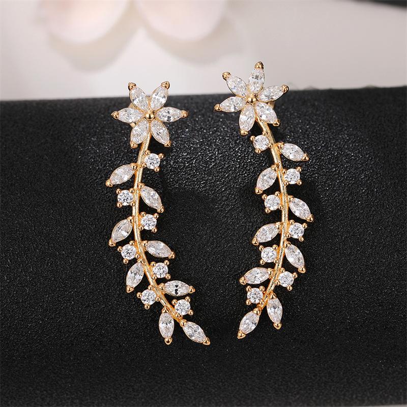 Huitan Aesthetic Flower Stud Earrings Climb Ear Earrings Exquisite Women's Ear Accessories with Dazzling CZ New Fashion Jewelry 1