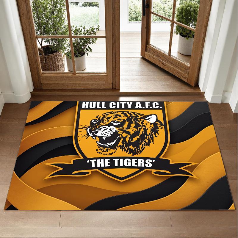 Hull City Football Design Crystal Velvet Rug Soft Decorative Mat for Bedroom Entrance