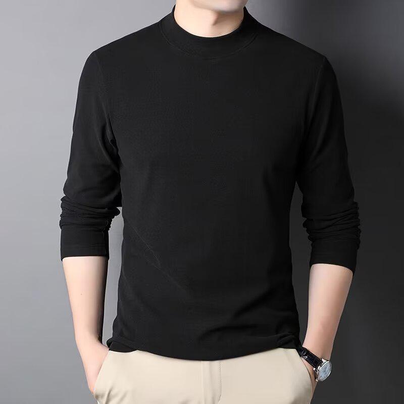 Мужская фланелевая футболка в корейском стиле с полуворотом и длинными рукавами