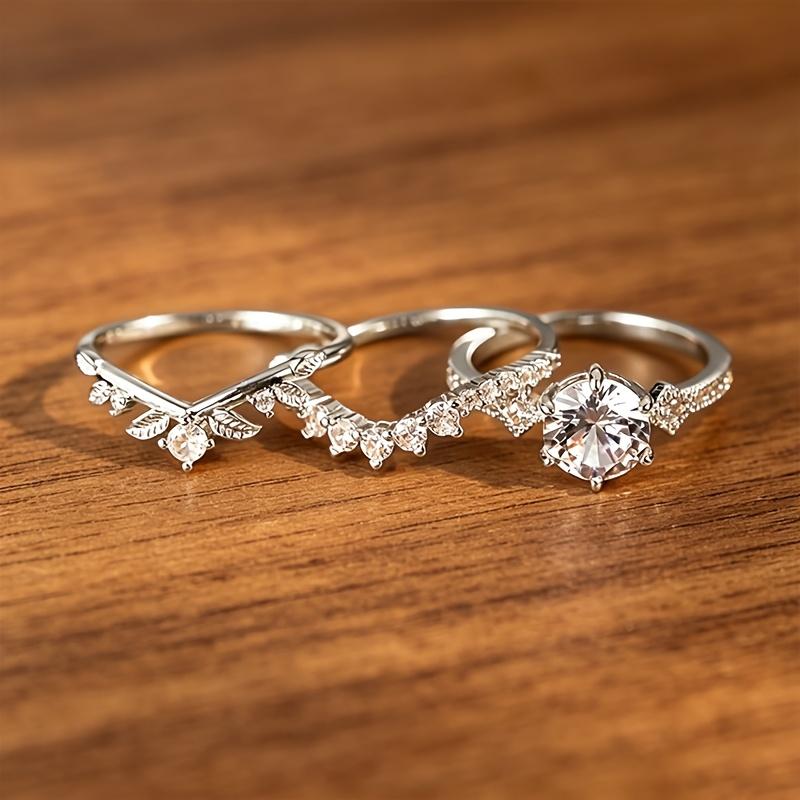 3PCS Exquisite and stylish classic round zircon wedding ring set with a special floral design/Unique Design Jewelry