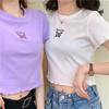 Womon Butterfly Embroidery O-Neck T-shirt Short Sleeve Tops Fashion  Ladies High Street Crop Top Summer Cloth