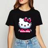 Sanrio Cat Girl Summer Tshirt Cute Modern Style Pure Cotton Soft Fabric Casual Fashion Womens Tshirt Round Neck Y2K Top