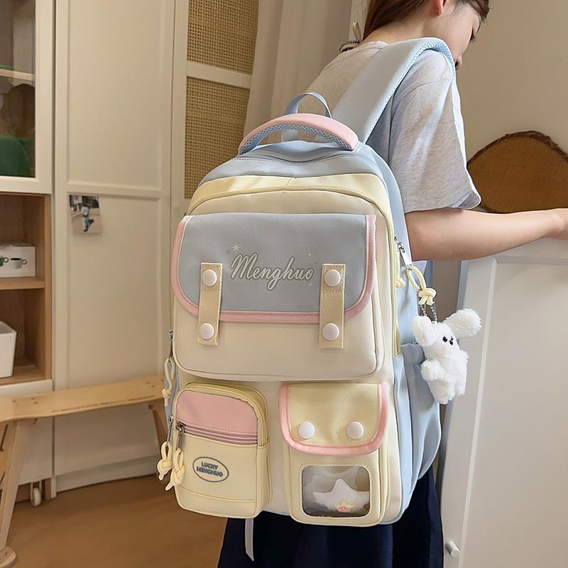 Рюкзак для ученика средней школы, женский рюкзак для компьютера с цветными блоками, большой вместимости, для книг