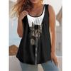 Women's Sleeveless Vest Creative Color Pattern Cat Printing Comfortable Soft Fashionable Versatile Summer Vest