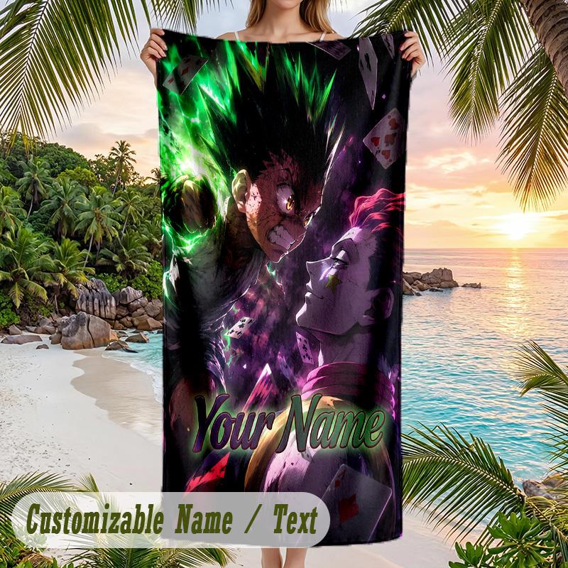 Hunter × Hunter Beach Towel, Personalized Custom Name Text, Quick Dry Large Absorbent Towel For Beach Pool