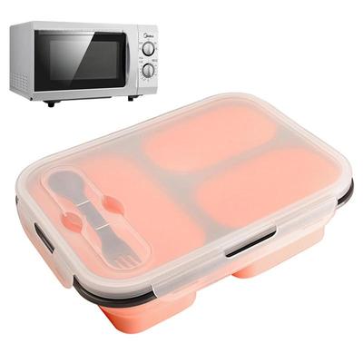 Силиконовый ланч-бокс Bento с 3 отделениями, складной контейнер для еды с ложкой, безопасный для использования в микроволновой печи, посудомоечной машине и морозильной камере