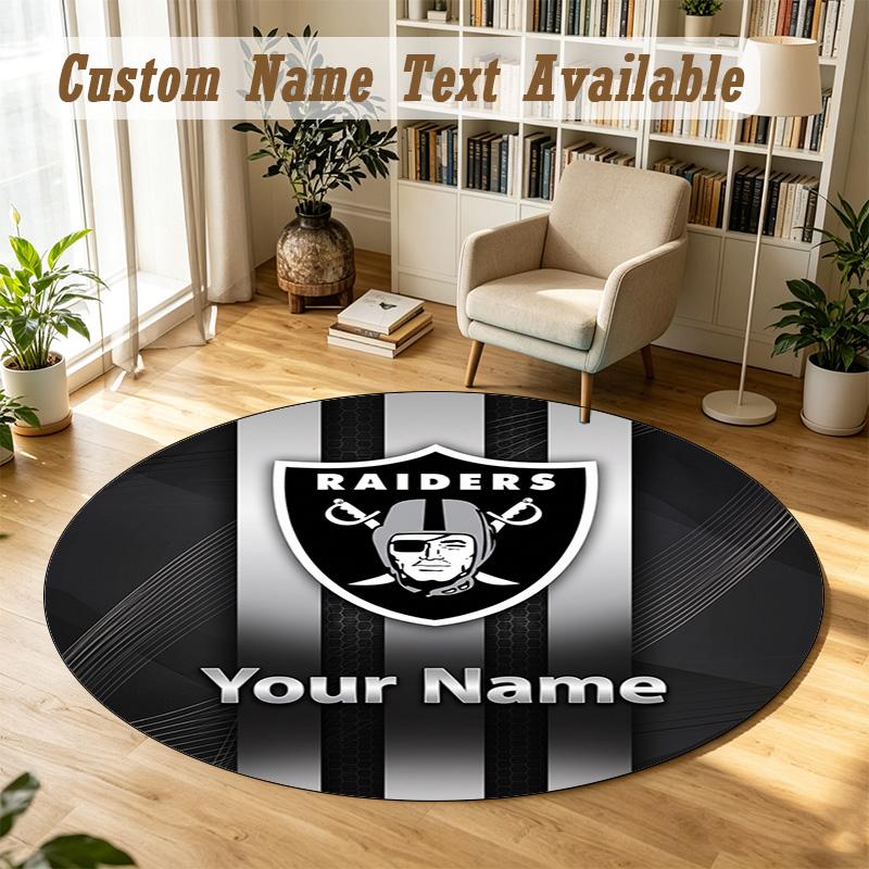 Round Rug Custom NameLas Vegas Raiders Pattern Non Slip Carpet Home Floor Decor