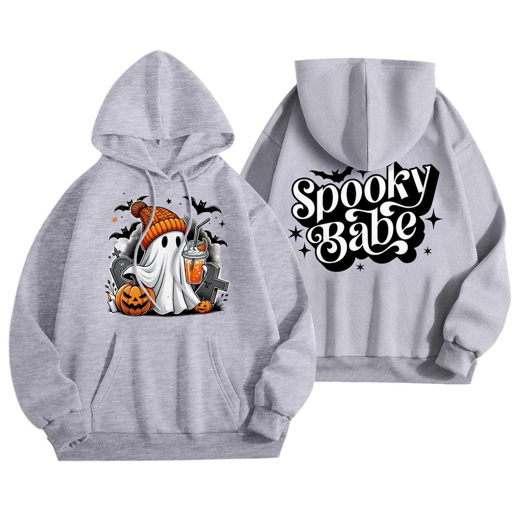 Женская мода, легкий женский свитер с длинными рукавами и карманами, толстовка с капюшоном на Хэллоуин