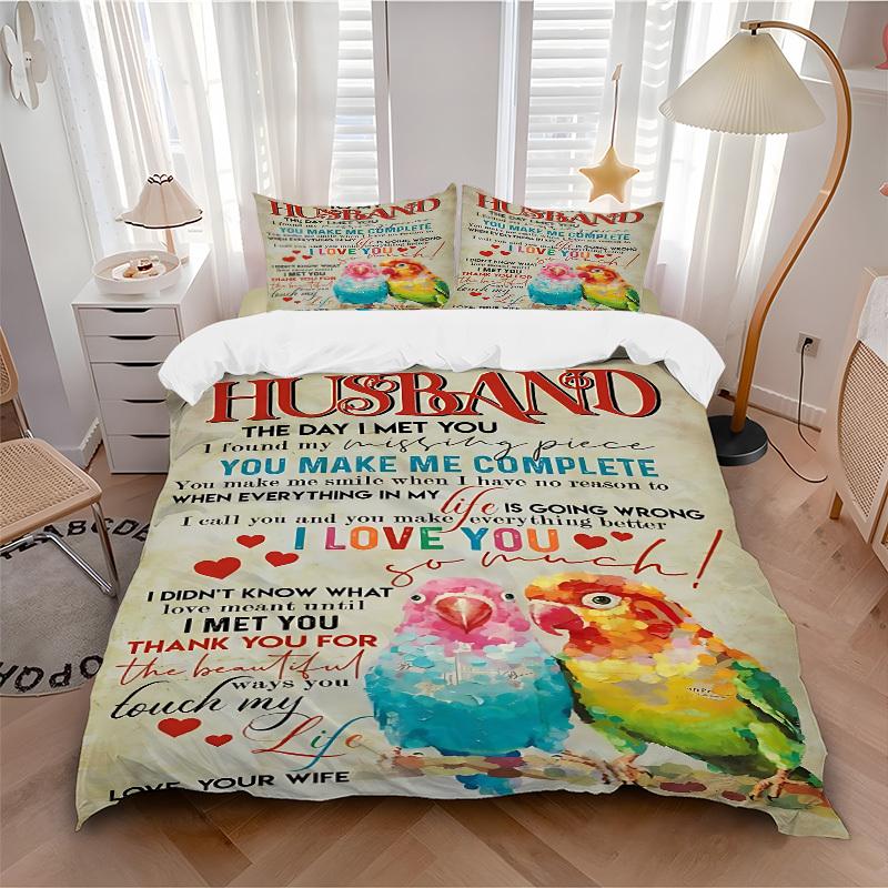 3PCs Husband Appreciation Design Cover Set, Breathable Fabric(1 Duvet Cover + 2 Pillowcases) (Without Quilt) yy250911213