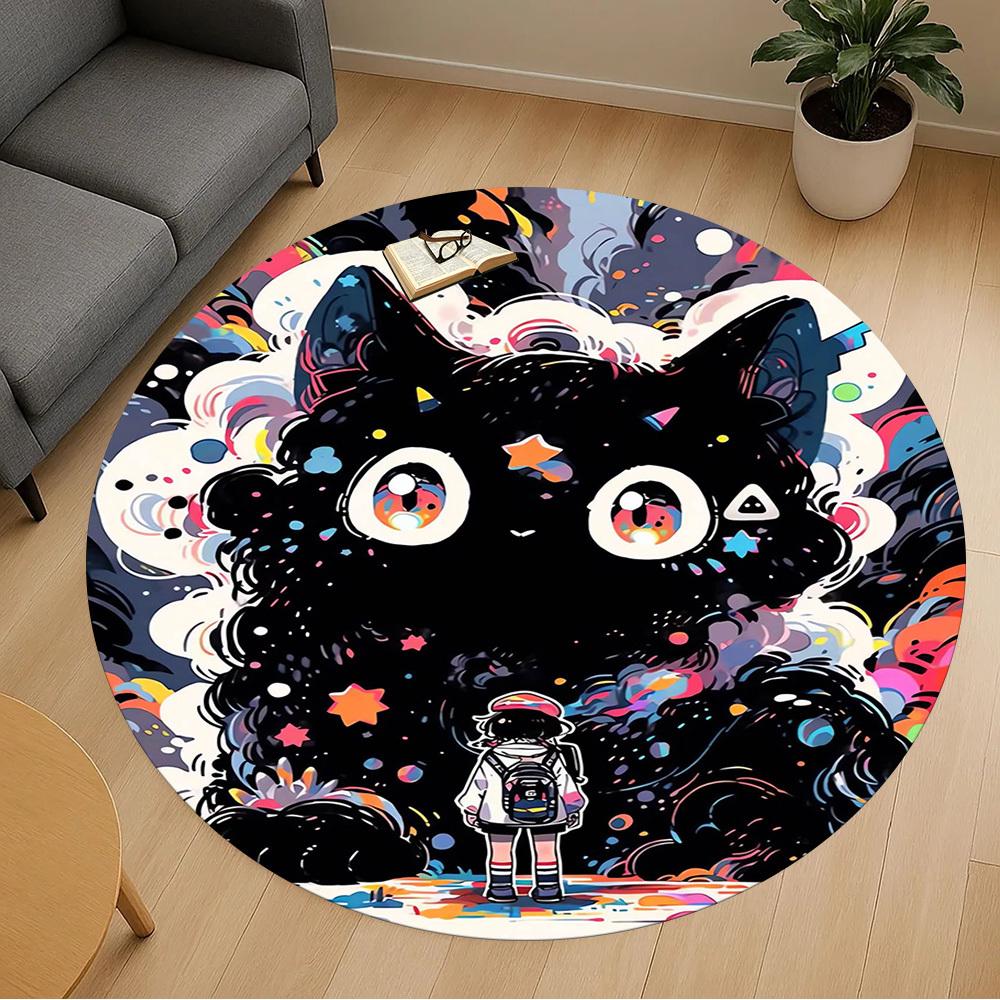 1pc cat galaxy Round Chair mat Area Rug - Non-Slip, Floor Mat for Office, Bedroom, and Indoor Decor -1002209