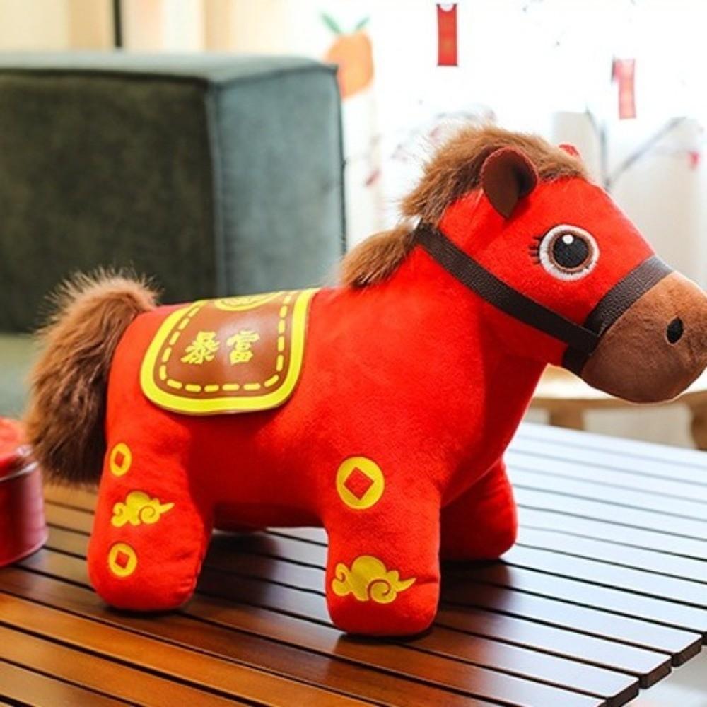 Red Horse Plush Toys Letter Print Zodiac Pony Figurine Good Luck New Year Mascot  Chinese New Year