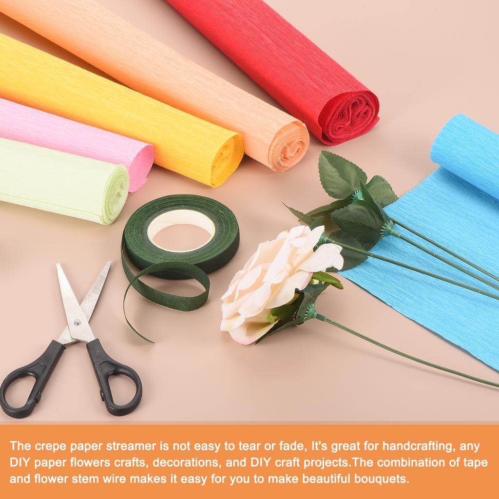 6 шт. рулонов крепированной бумаги с флористической проволокой и зеленой флористической лентой для свадебной церемонии, украшения различных крупных фестивалей