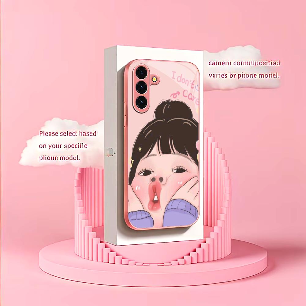 Cartoon Cute girl fashion funny Phone Case Glass TPU Smartphone for Samsung Galaxy S26 S25 S24 S23 S22 FE Ultra Plus coque Funda
