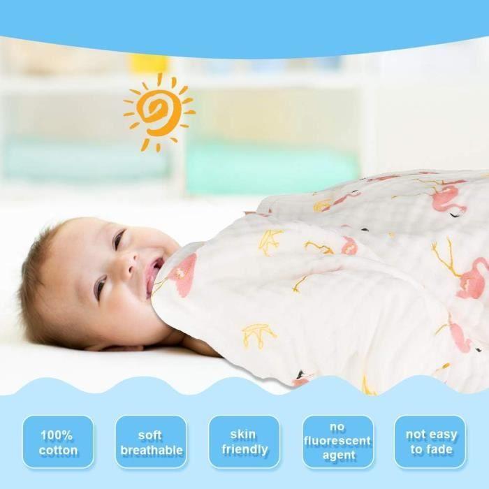 Couverture Emmaillotage Bebe, Mousseline Lange Couverture, 110x110 cm Bébé Swaddle, Respirant Coton Couverture pour Garçons ou Fille