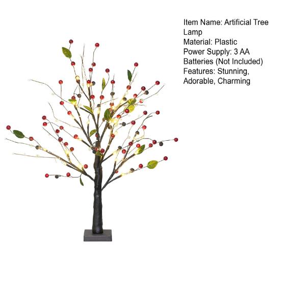 22" Berry Blossom Twinkling Tree with Lights 24 LED Lighted Branches Artificial Christmas Tabletop Bonsai Lamp for Living Room Bedroom Home Decor