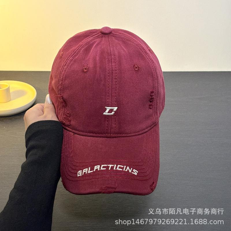 Spring and summer edging holes embroidery letters baseball cap women simple fashion versatile hat big head circumference cap men