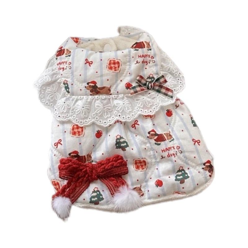 Pet Cute Jackets Winter Christmas Coat Teddy Cute Bow Vest Cat Warm Coat Dog Clothes for Small Dogs Christmas Puppy Clothes