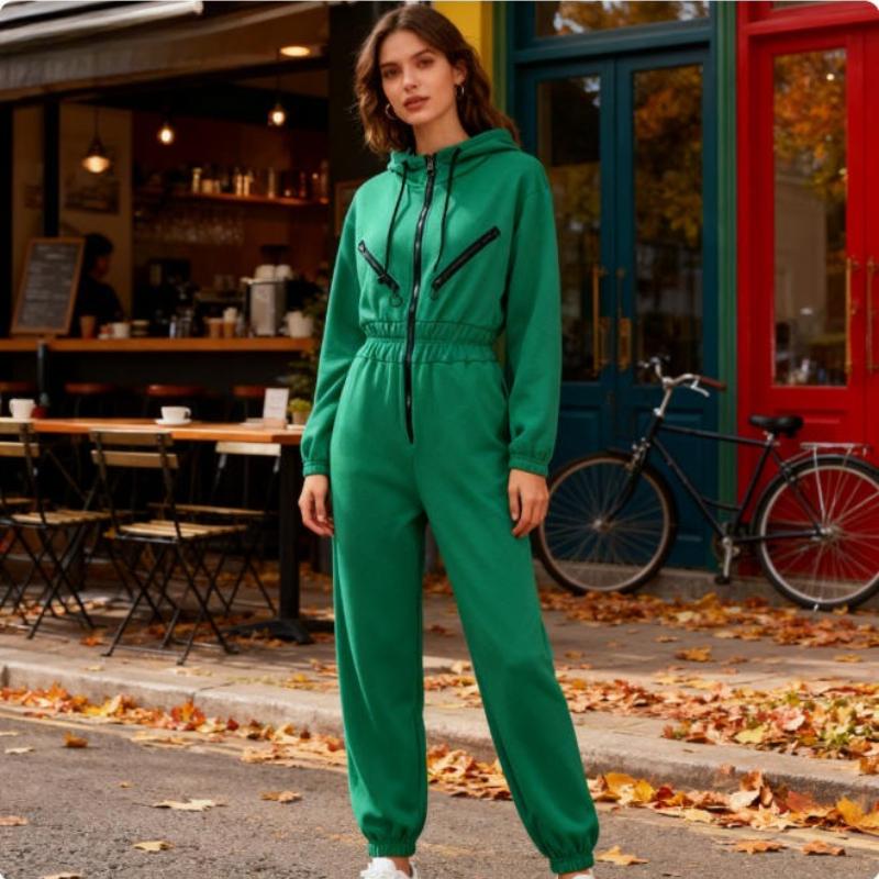 Спортивный костюм с капюшоном, женские флисовые комбинезоны, свободные комбинезоны, женские осенне-зимние повседневные теплые спортивные комбинезоны