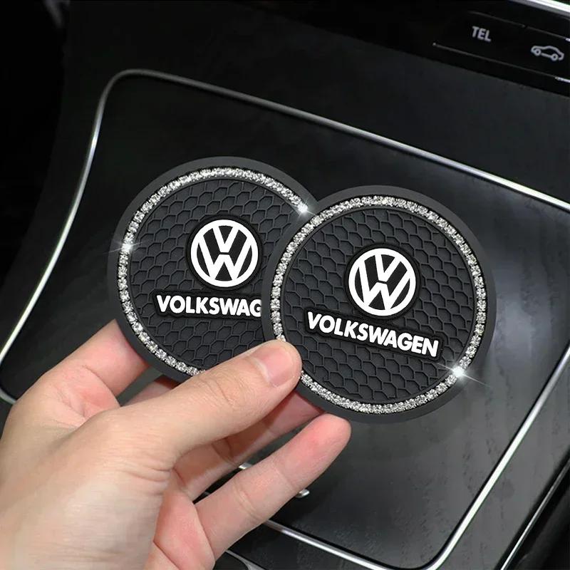 Cars 2025 Hot For Volkswagen 1/2Pcs Diamond Rubber Non-slip Mat Water Cup Slot Pad Car Coaster For Volkswagen VW GTI Golf Polo T