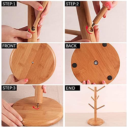 PENGQIMM Bamboo Mug Tree, Wooden Cup Stand, Drainer, Drying Coffee Cup Holder, Kitchen Storage, Drinking Cup, Tea Cup, Coffee Cup, Drying Drainer, Mug