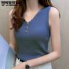Ледяной шелк, однотонная спортивная майка, женские тонкие корейские повседневные жилеты с v-образным вырезом, без рукавов, на пуговицах, вязаные топы на бретелях