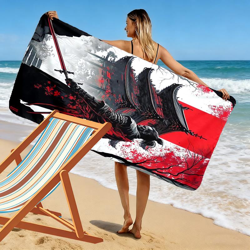 Japanese Samurai Print Beach Towel, Large Soft Quick Dry Towel for Beach Camping Swimming